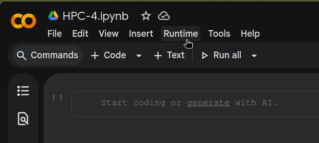 Runtime in navbar in Google Colab